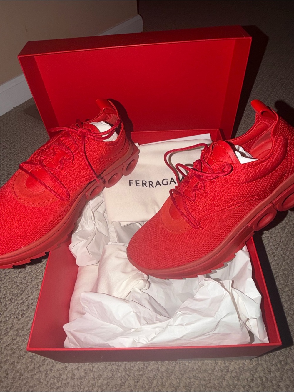 Salvatore Ferragamo Men's All-Red Knit Athletic Sneaker
